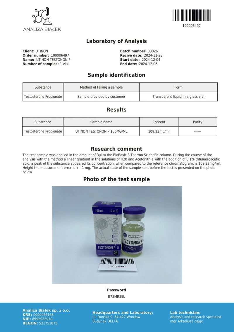 Testosteron Propionate 100 mg/ml (UT) - Afbeelding 2