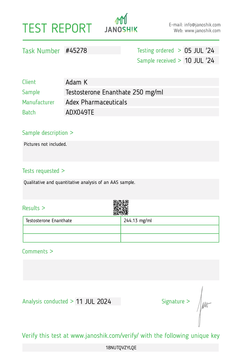 Testosteron Enanthate 250 mg/ml (AP) - Afbeelding 2