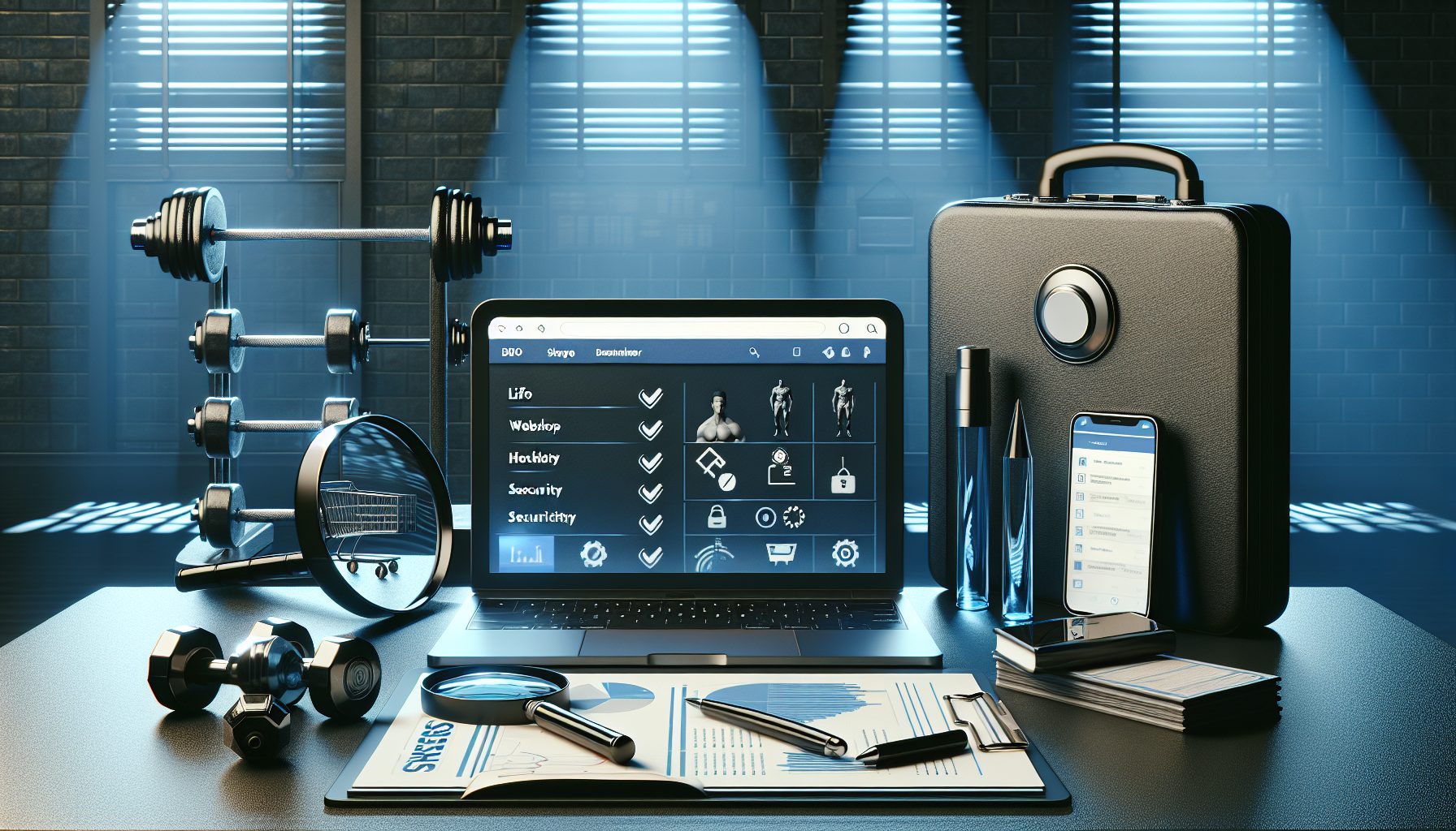 Laptop met webshop, checklist en labrapport om anabolen online bestellen te controleren